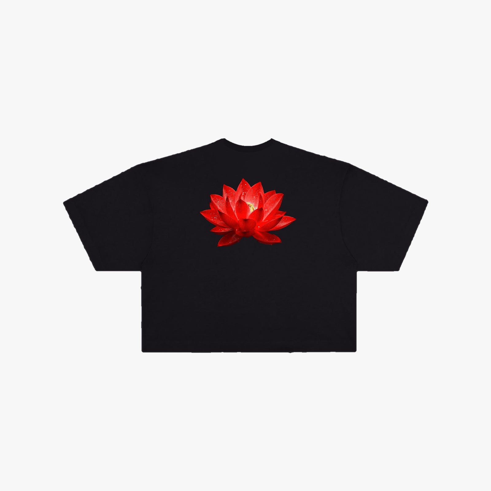 I ♥ ESREVER crop tee in black, back with the red lotus